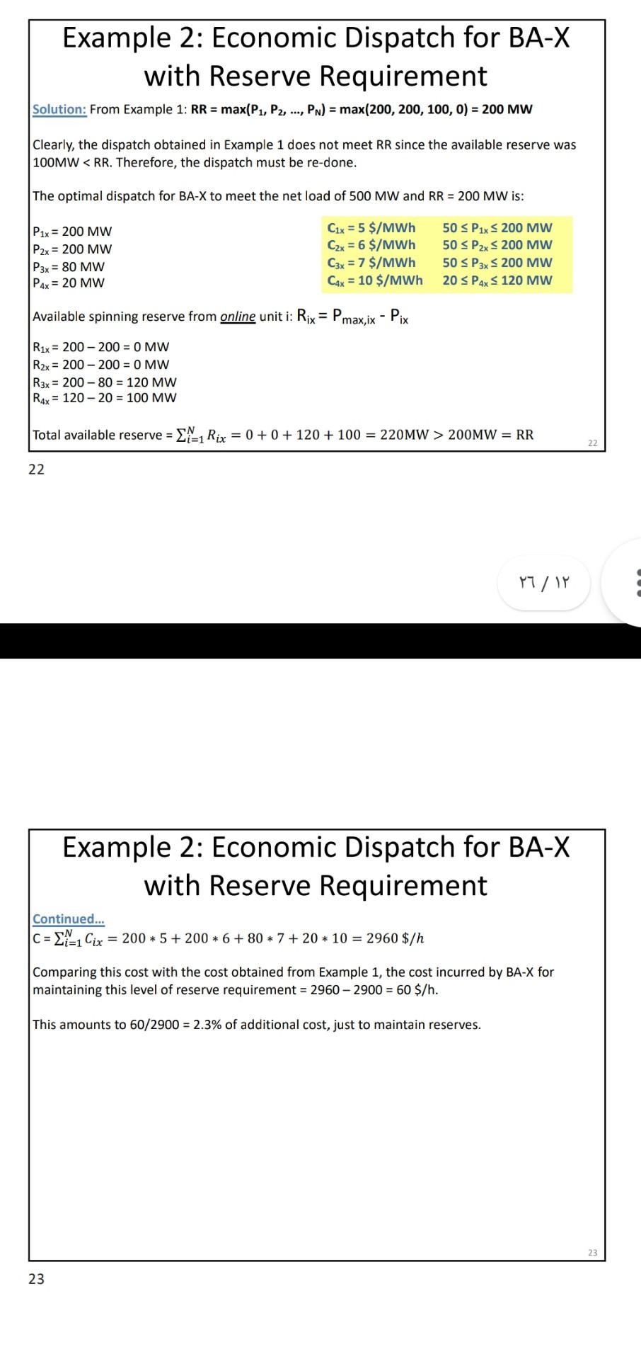 Economic Disptch Example Solved Example 1: Economic Dispatch for BA-X BA−X has four | Chegg.com