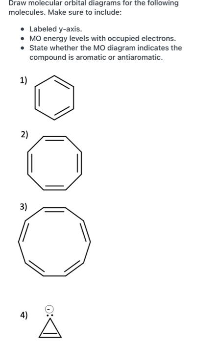 Solved Draw molecular orbital diagrams for the following | Chegg.com