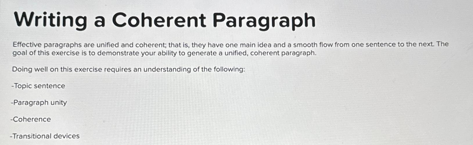 Solved Writing A Coherent ParagraphEffective Paragraphs Are | Chegg.com