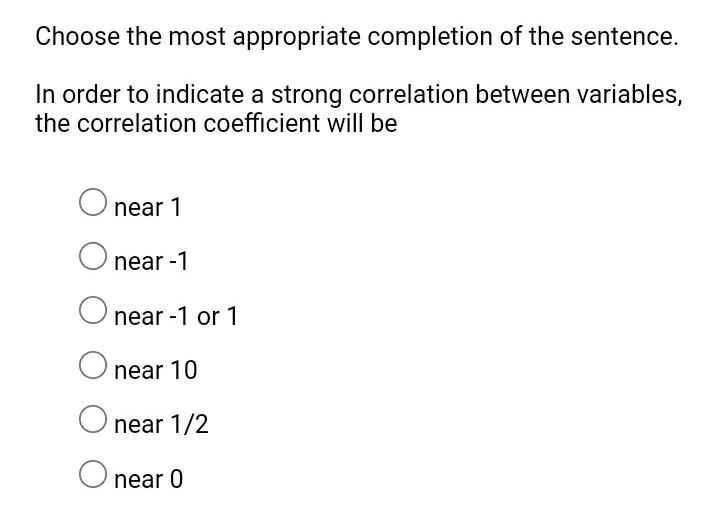 Choose the most appropriate completion of the sentence.
In order to indicate a strong correlation between variables,
the corr