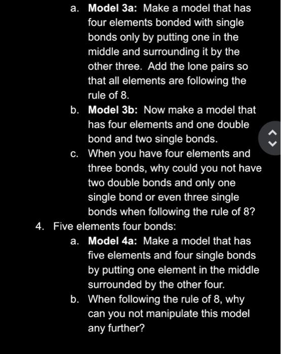 4:08 3. Four elements three bonds: all? D a. Model | Chegg.com