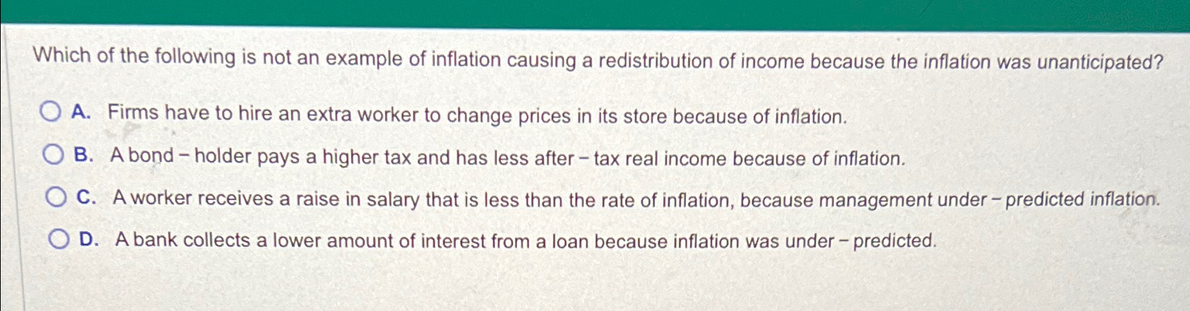 Solved Which of the following is not an example of inflation | Chegg.com