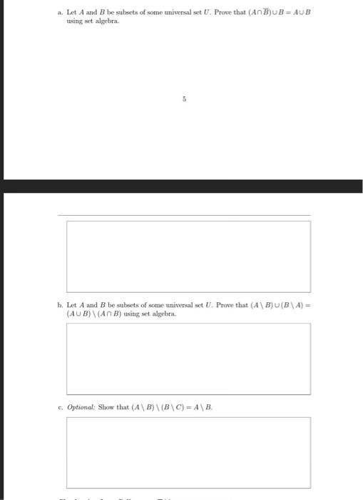 Solved A. Let A And B Be Subsets Of Some Universal Set U. | Chegg.com