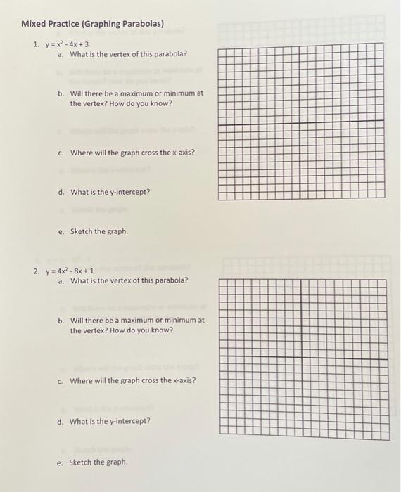 Solved Mixed Practice Graphing Parabolas 1 Y X2 4x Chegg Com