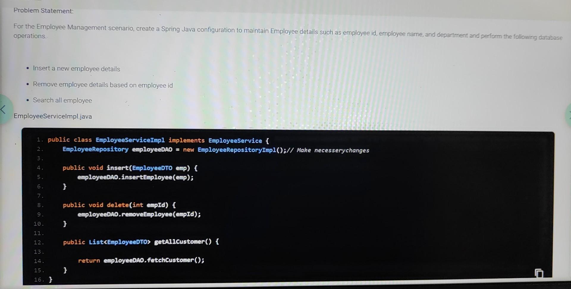 Solved operations. - Insert a new employee details - Remove | Chegg.com