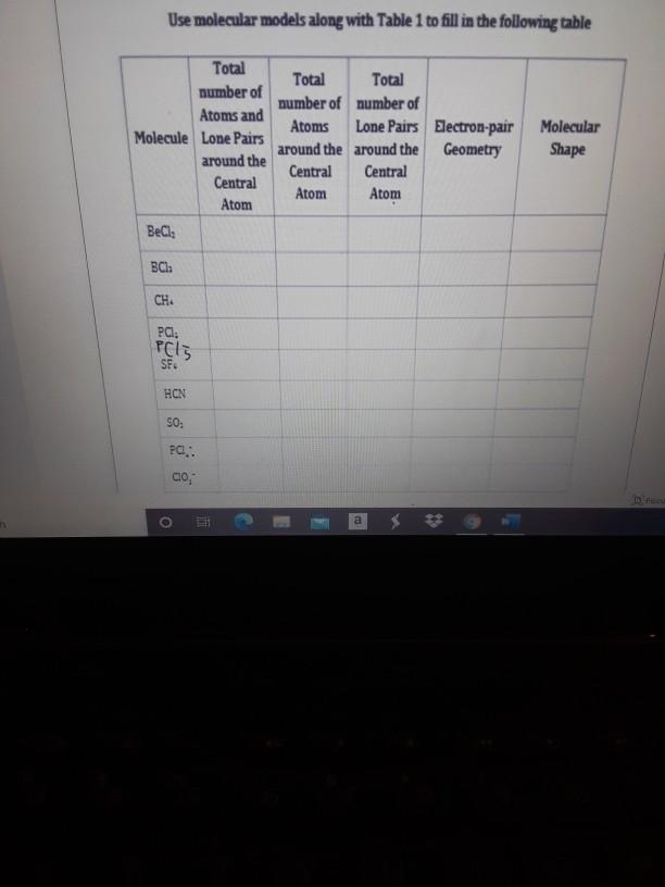 Solved Use molecular models along with Table 1 to fill in | Chegg.com