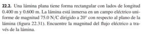 22.2. Una lámina plana tiene forma rectangular con lados de longitud \( 0.400 \mathrm{~m} \) y \( 0.600 \mathrm{~m} \). La lá