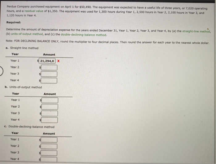 Solved Perdue Company purchased equipment on April 1 for