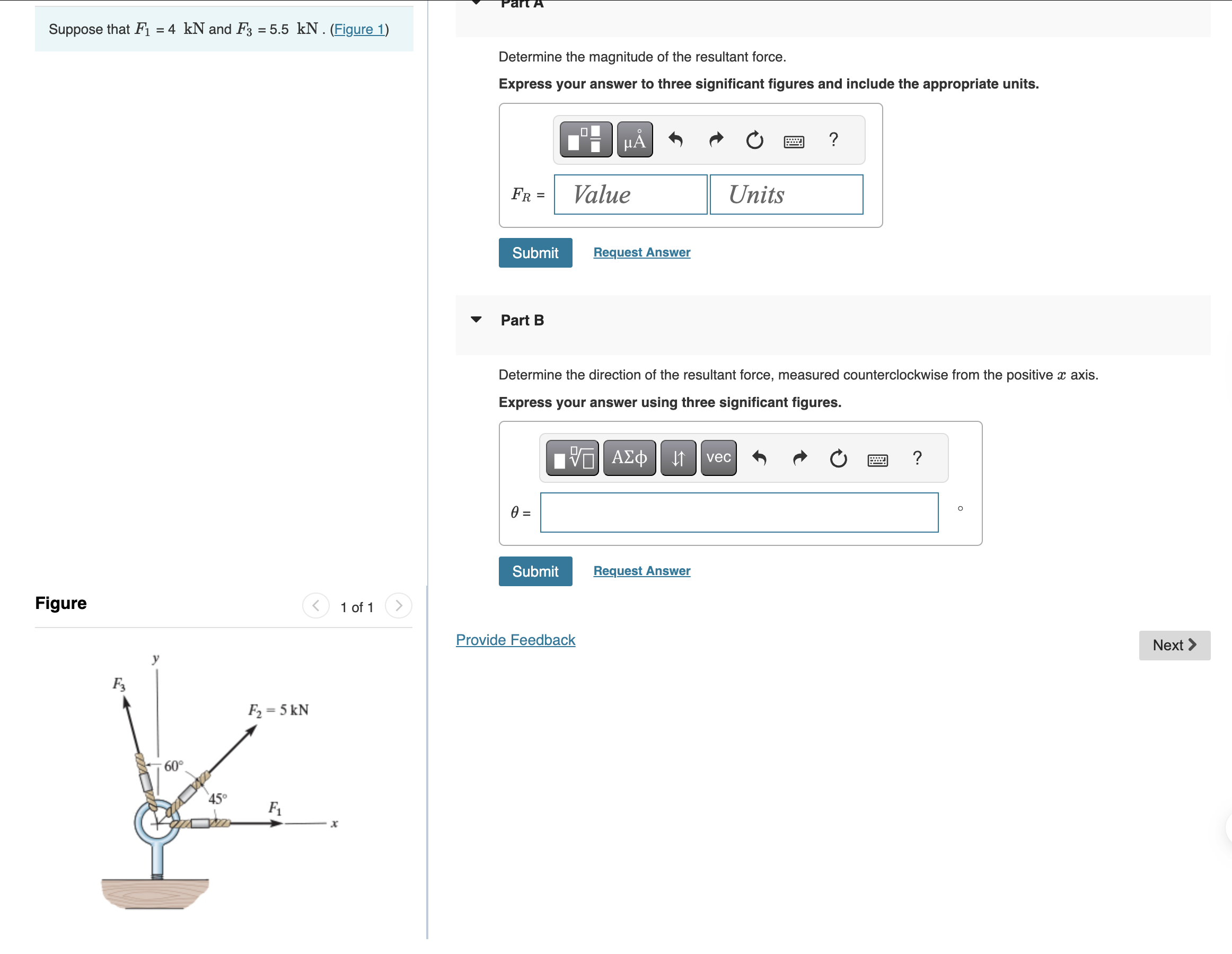 Solved Determine the magnitude of the resultant force. | Chegg.com