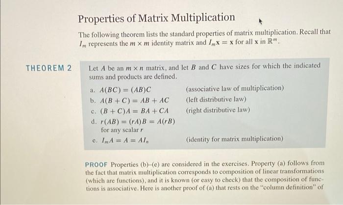 Solved Properties Of Matrix Multiplication The Following | Chegg.com