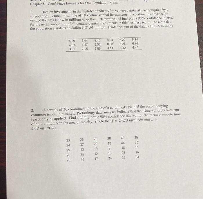Solved Chapter 8- Confidence intervals for One Population | Chegg.com
