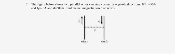 Solved The Figure Below Shows Two Parallel Wires Carrying | Chegg.com