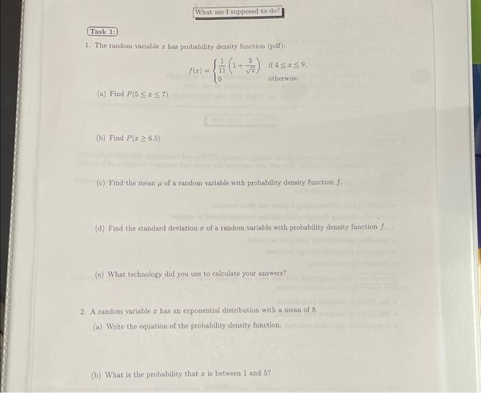 Solved 1. The random variable x has probability density | Chegg.com