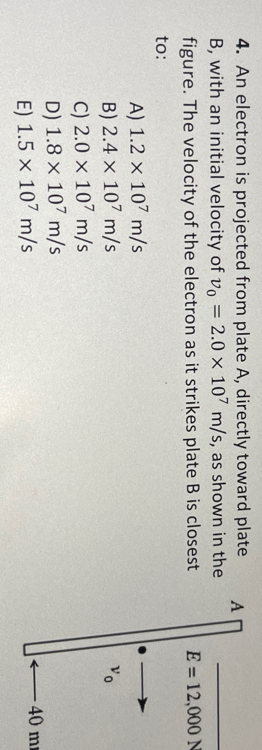 Solved An electron is projected from plate A, directly | Chegg.com