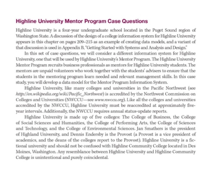 Highline University Mentor Program Case Questions Chegg 