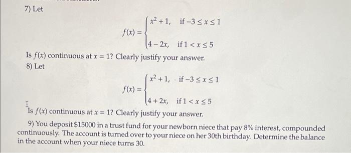 Solved 7 Let F X {x2 1 4−2x If −3≤x≤1 If 1