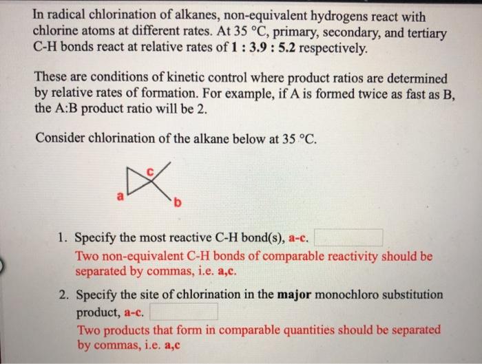 Solved In Radical Chlorination Of Alkanes, Non-equivalent | Chegg.com