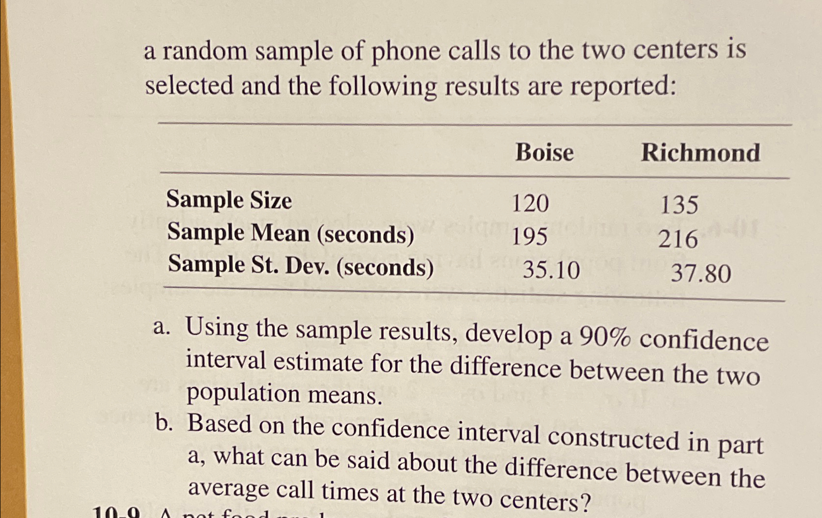 Solved a random sample of phone calls to the two centers is | Chegg.com