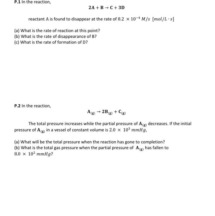 Solved 2 A+B→C+3D reactant A is found to disappear at the | Chegg.com
