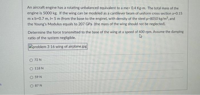 Solved An aircraft engine has a rotating unbalanced | Chegg.com