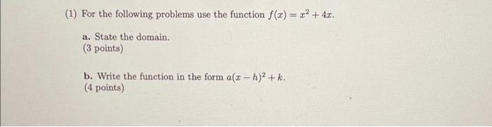Solved (1) For the following problems use the function f(x) | Chegg.com
