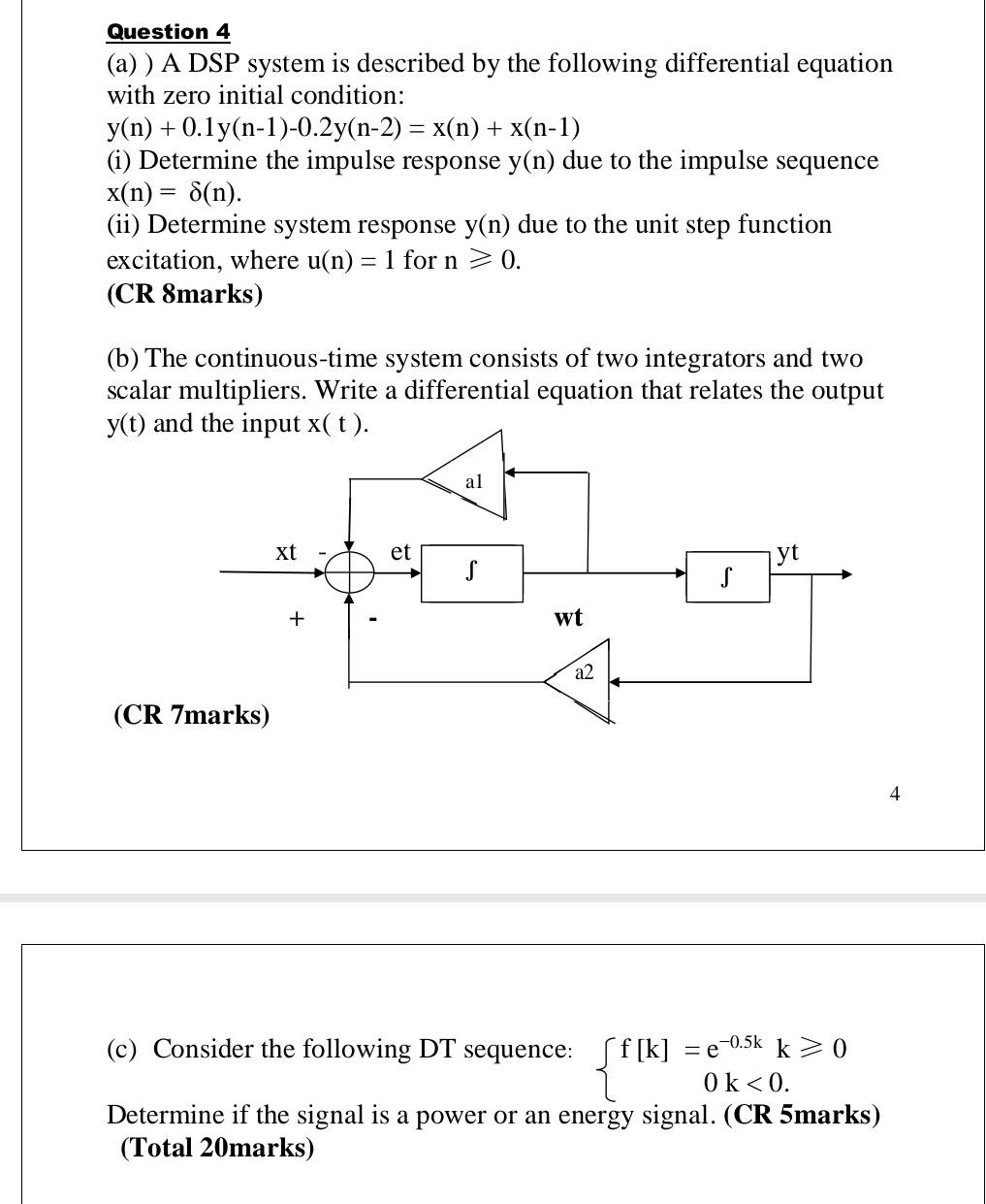 Solved Question 4 (a)) A DSP system is described by the | Chegg.com