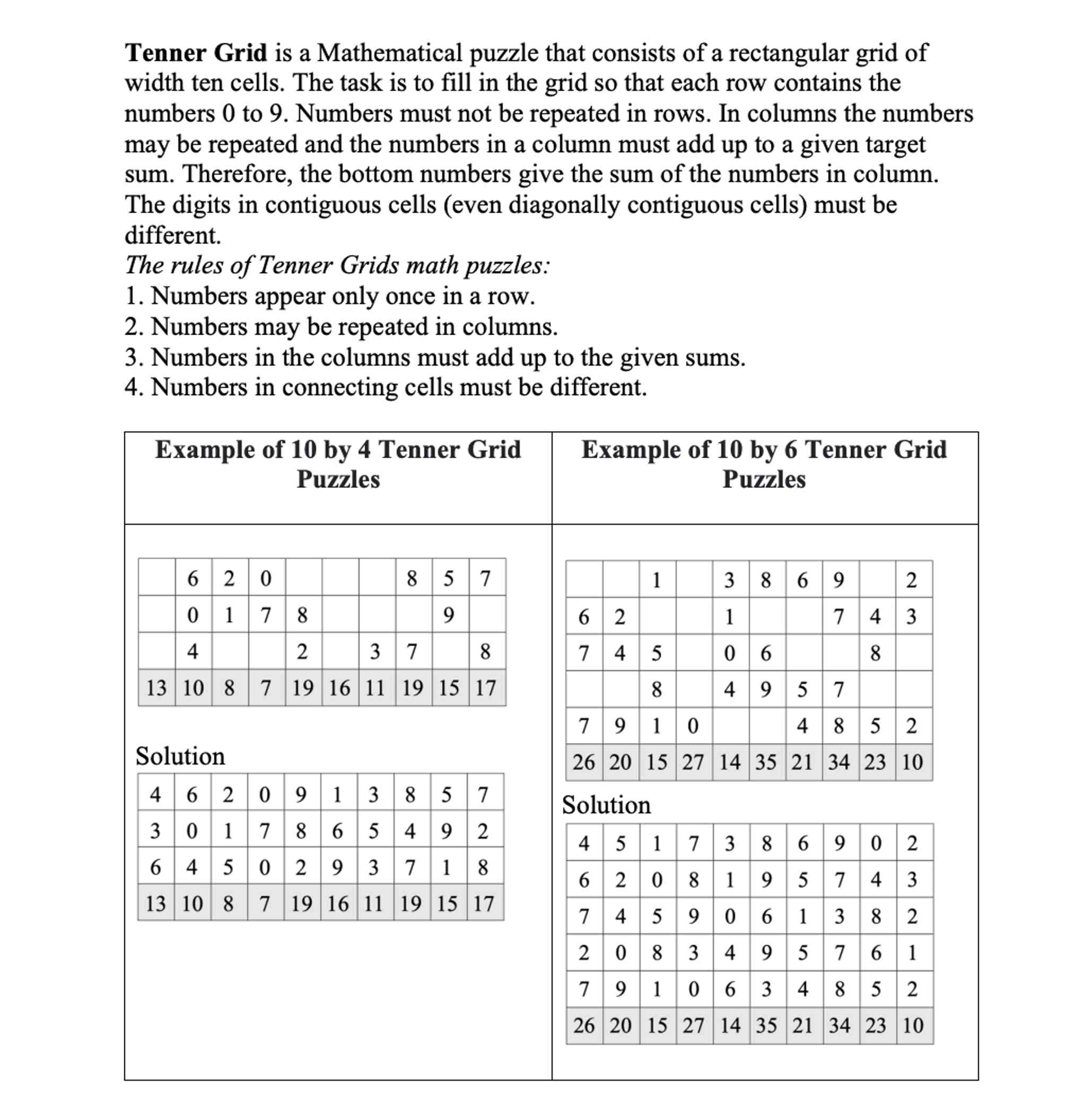 Solved Tenner Grid Is A Mathematical Puzzle That Consists Of 