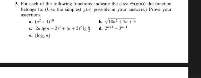 Solved 3. For each of the following functions, indicate the | Chegg.com