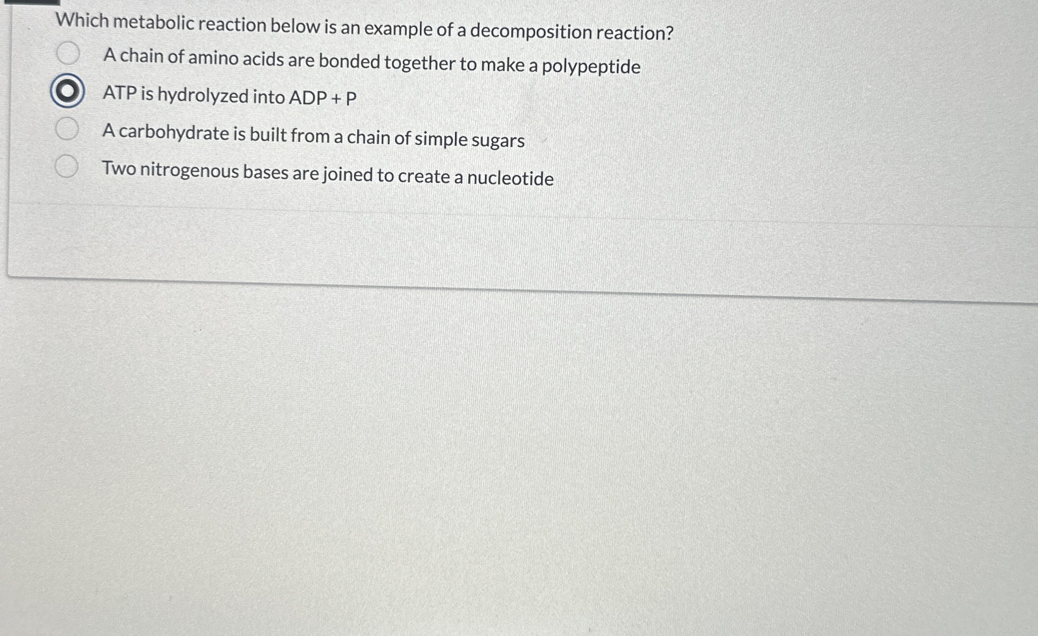 Solved Which metabolic reaction below is an example of a