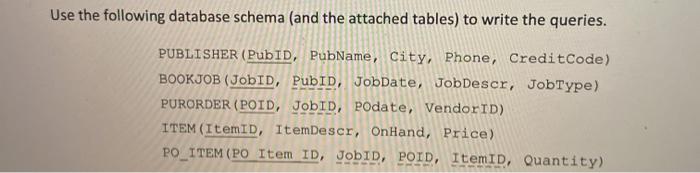Solved Use the following database schema (and the attached | Chegg.com