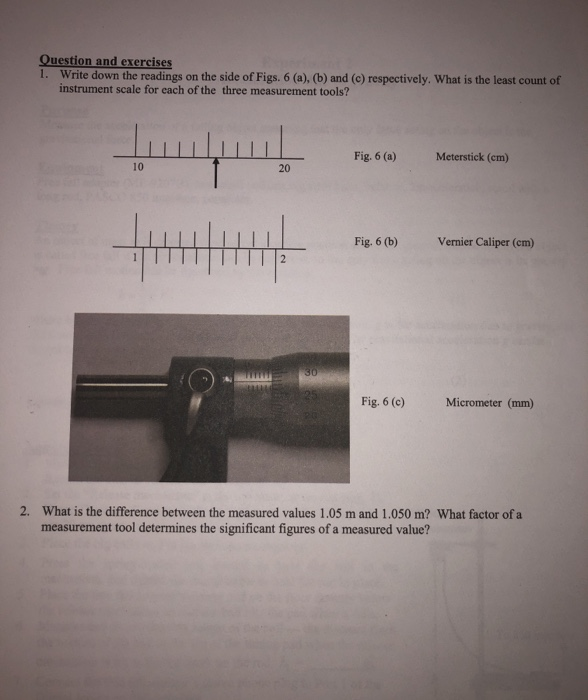 Solved Question and exercises 1. Write down the readings on | Chegg.com