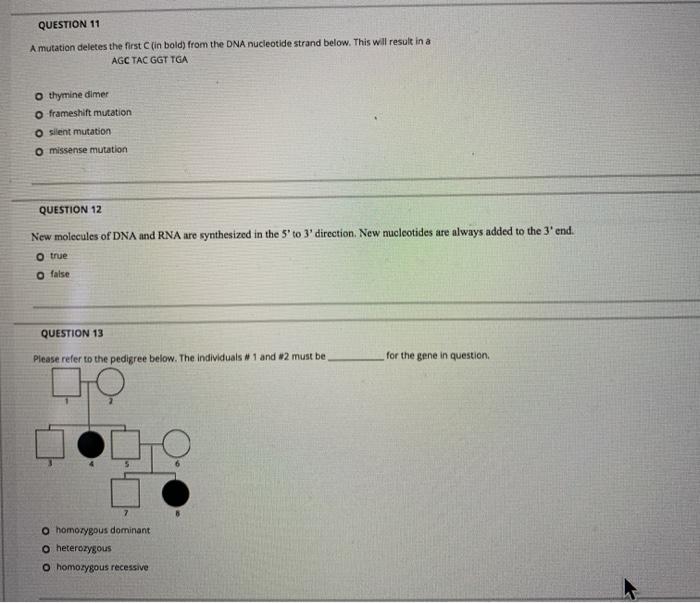 Solved QUESTION 11 A mutation deletes the first in bold) | Chegg.com