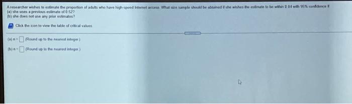 Solved Aresearcher Wishes To Estimate The Proportion Of