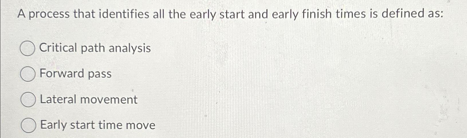 Solved A process that identifies all the early start and | Chegg.com