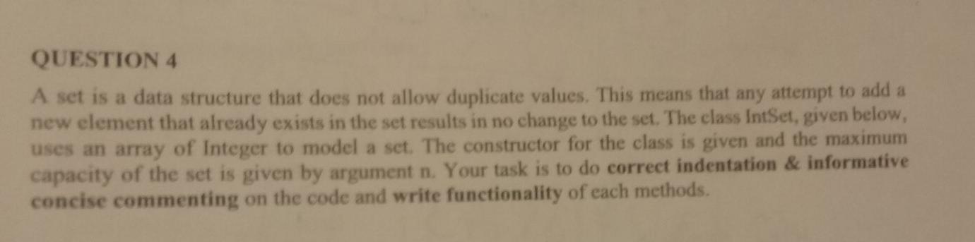 Solved QUESTION 4 A set is a data structure that does not | Chegg.com