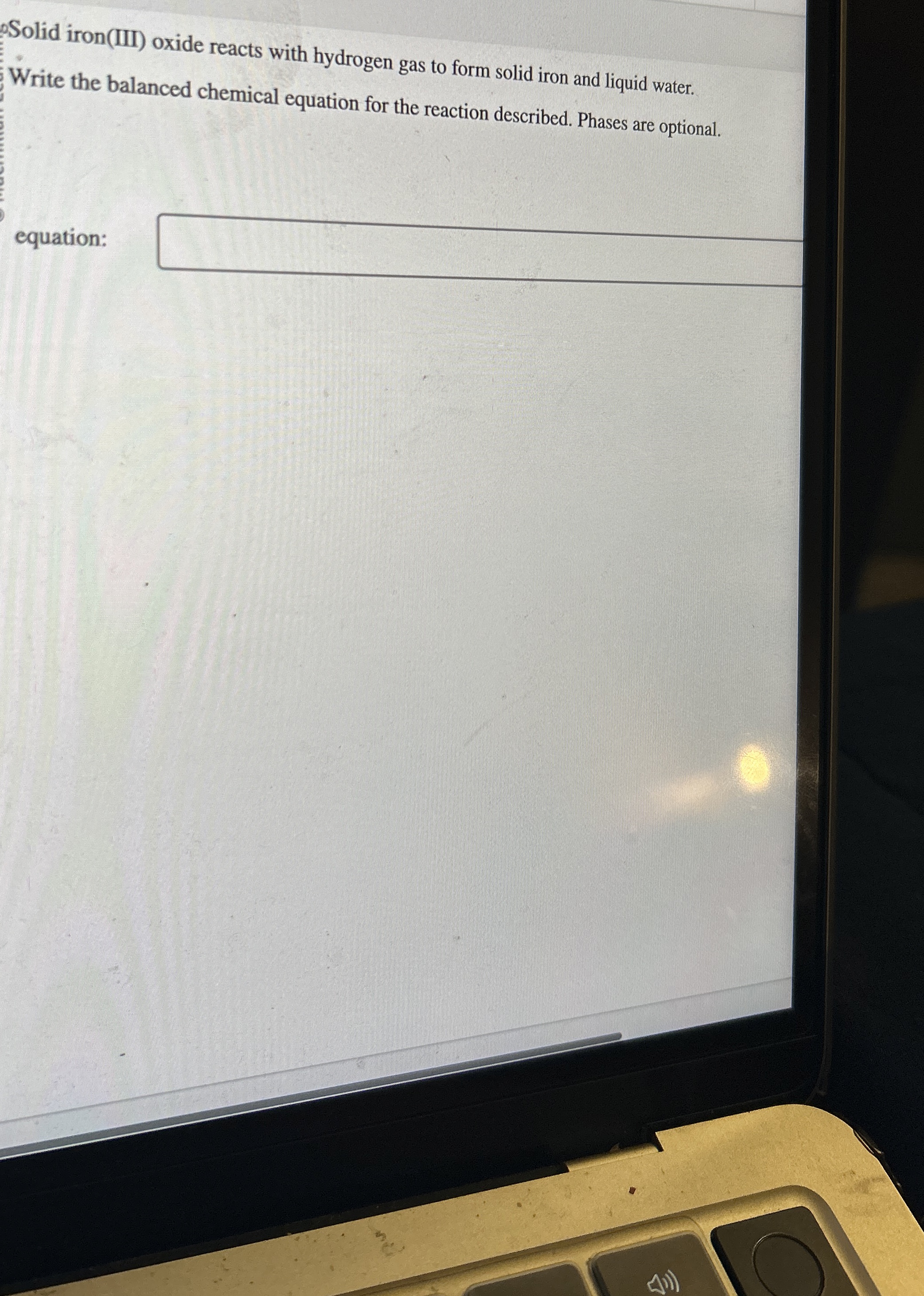 Solved Solid iron(III) ﻿oxide reacts with hydrogen gas to