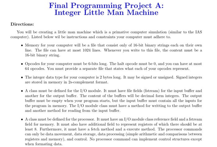 Little Man Computer Add 2 Numbers Example Final Programming Project A: Integer Little Man | Chegg.com