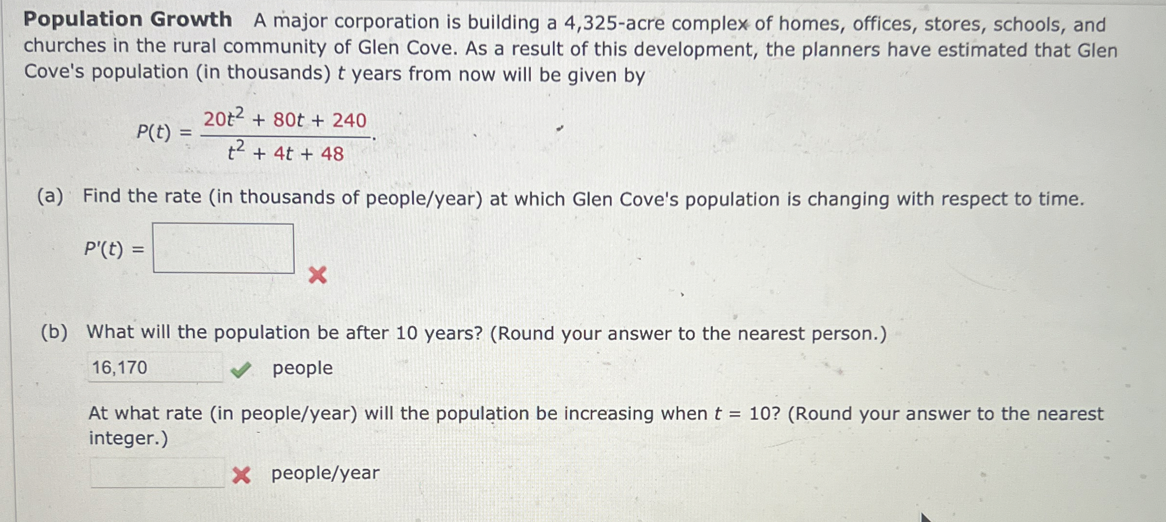 Solved Population Growth A major corporation is building a | Chegg.com