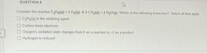 Solved Consider the reaction C2H4 g 3O2 g 2CO2 Chegg