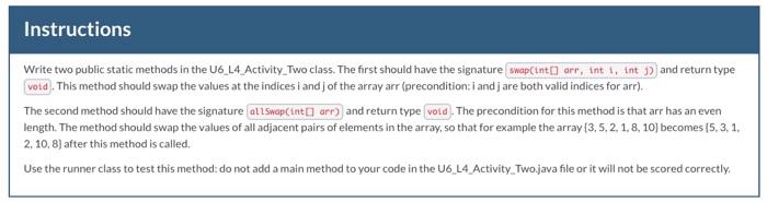 Solved Instructions Write two public static methods in the | Chegg.com
