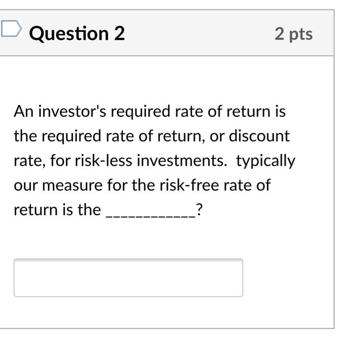 Solved Question 2 2 Pts An Investor's Required Rate Of | Chegg.com