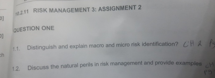 Solved •10.2.11 ﻿RISK MANAGEMENT 3: ASSIGNMENT 2QUESTION | Chegg.com