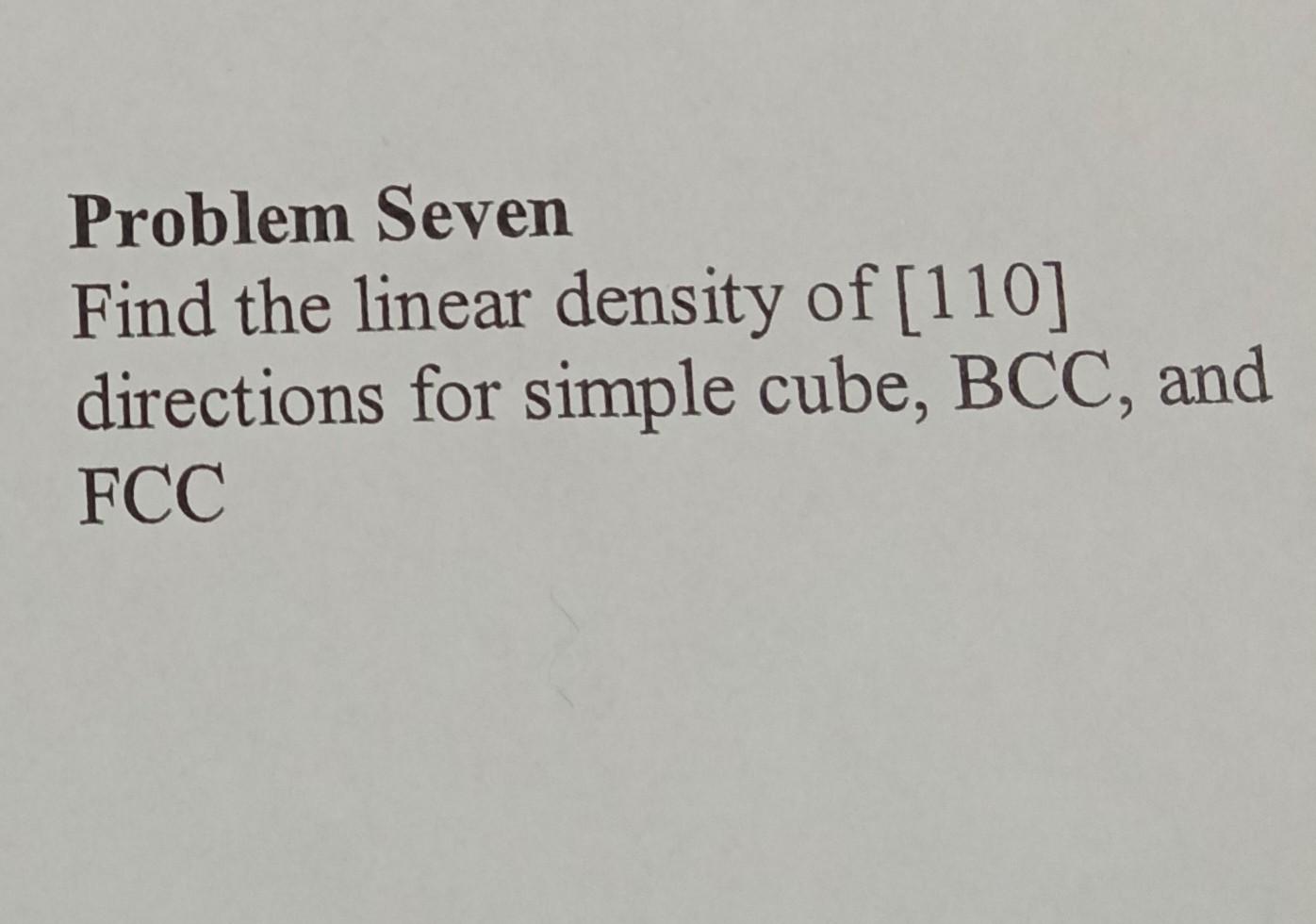 Solved Problem Seven Find the linear density of [110] | Chegg.com
