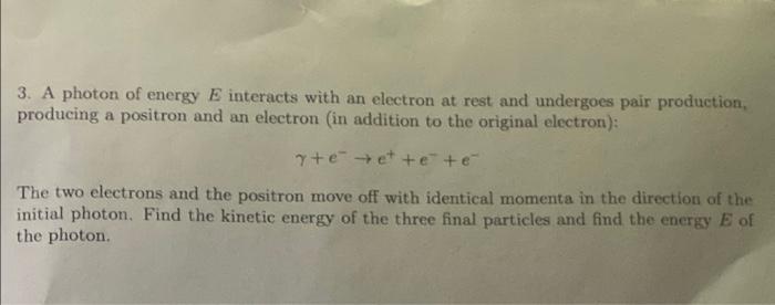 Solved 3. A photon of energy E interacts with an electron at | Chegg.com