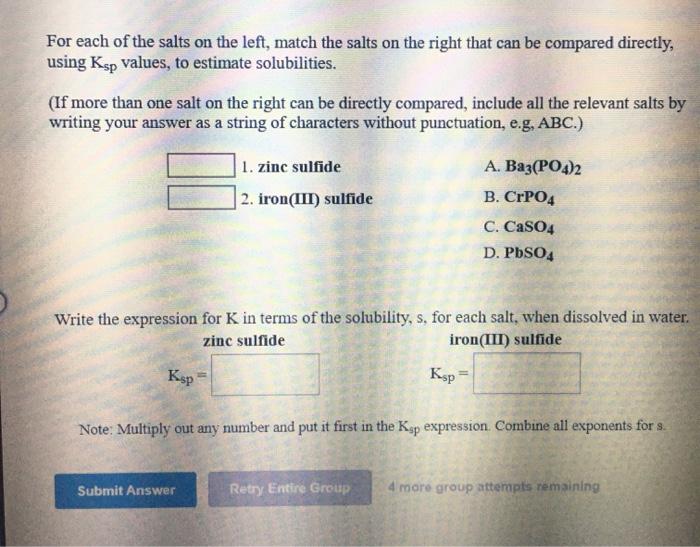 Solved For each of the salts on the left, match the salts on | Chegg.com