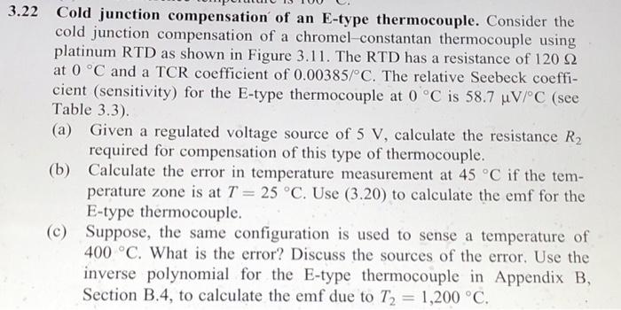 Solved 3.22 Cold junction compensation of an E-type | Chegg.com