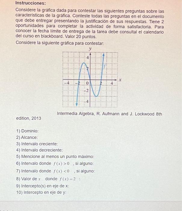 Instrucciones: Considere la gráfica dada para contestar las siguientes preguntas sobre las características de la gráfica. Con