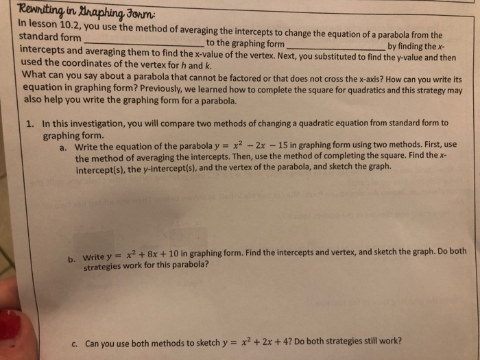 Solved Rewriting In Araphing Formi In Lesson 102 You Us