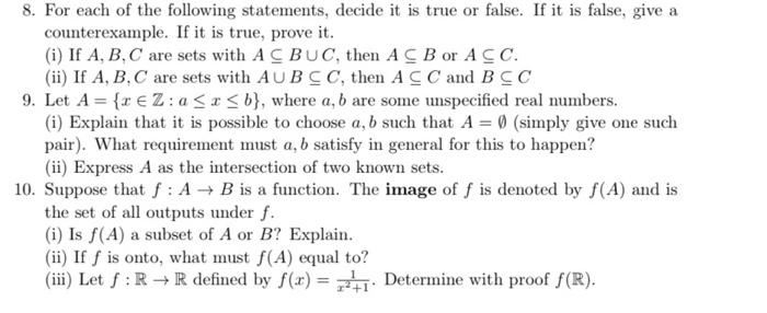 Solved 8. For each of the following statements, decide it is | Chegg.com