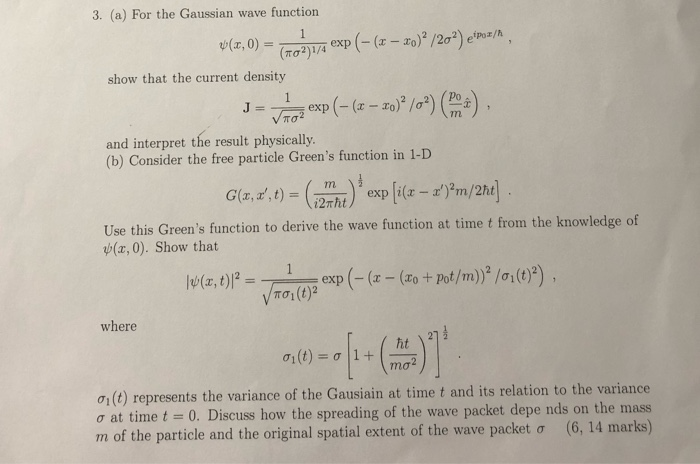 Solved 3. (a) For the Gaussian wave function 1 exp (-(- to) | Chegg.com
